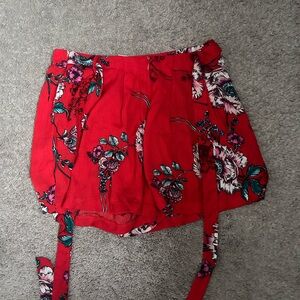 Floral Red Women's Flowy Shorts